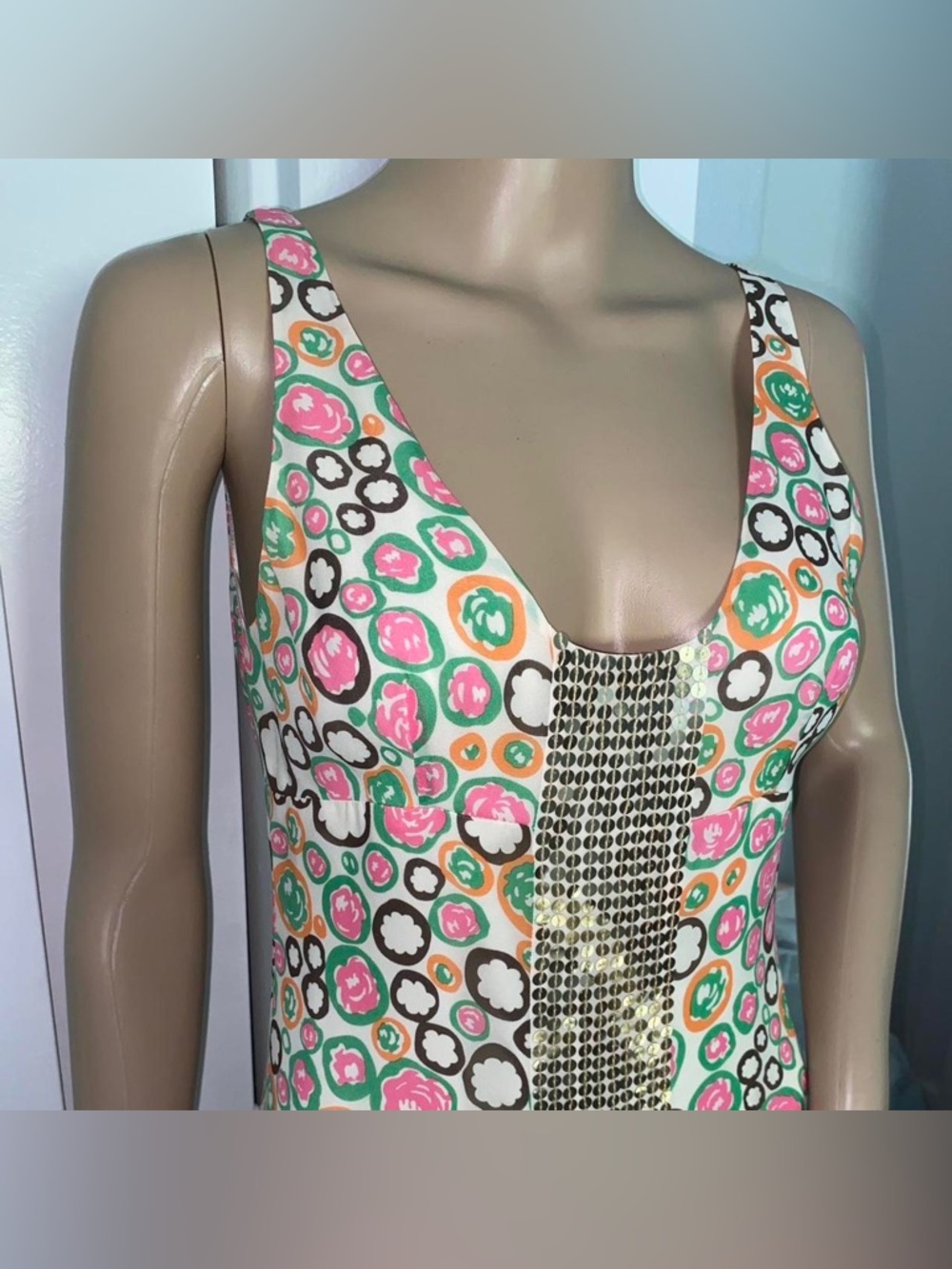 Vintage 90s Y2K BCBGMaxazria Silk Sequin Cami Tank - Pink/Polka Dot - 2